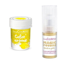 Colorante alimentare giallo aroma limone + Polvere alimentare iridescente dorata