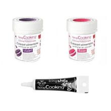 2 corantes alimentares roxo-rosa + Caneta de glacê preta