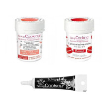 2 corantes alimentares coral-vermelho + Caneta de glacê preta