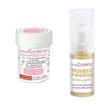 Colorant alimentaire en poudre rose poudré + Poudre irisée dorée
