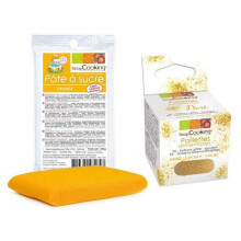Pasta de açúcar laranja 100 g + purpurina dourada