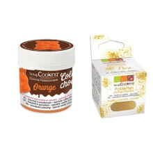 Corante alimentar lipossolúvel laranja + glitter dourado