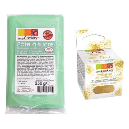Pale green sugar paste 250 g + golden glitter