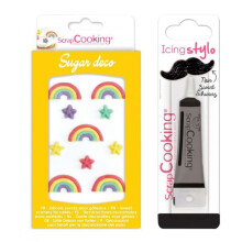 Decorazioni zuccherate arcobaleno + Pennarello per glassa nera