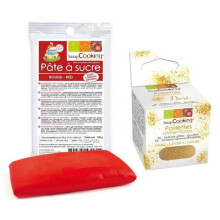 Pasta de azúcar roja 100 g + purpurina dorada