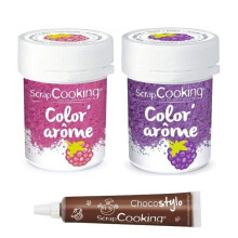 2 coloranti alimentari ai sapori di lampone e mora + Penna di cioccolato