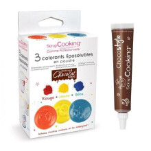 3 corantes lipossolúveis em pó + 1 Caneta de chocolate