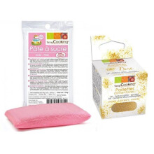 Pasta de açúcar rosa 100 g + purpurina dourada