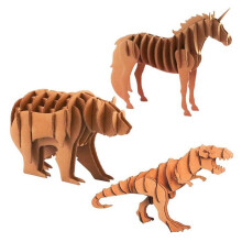 3 maquetes de montar em papelão - tiranossauro, unicórnio, urso