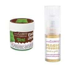 Corante alimentar lipossolúvel Color'choco 5 g verde + Pó alimentar iridescente dourado
