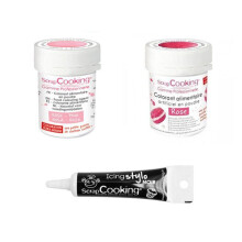 2 coloranti alimentari rosa poudré-rosa + Pennarello per glassa nera