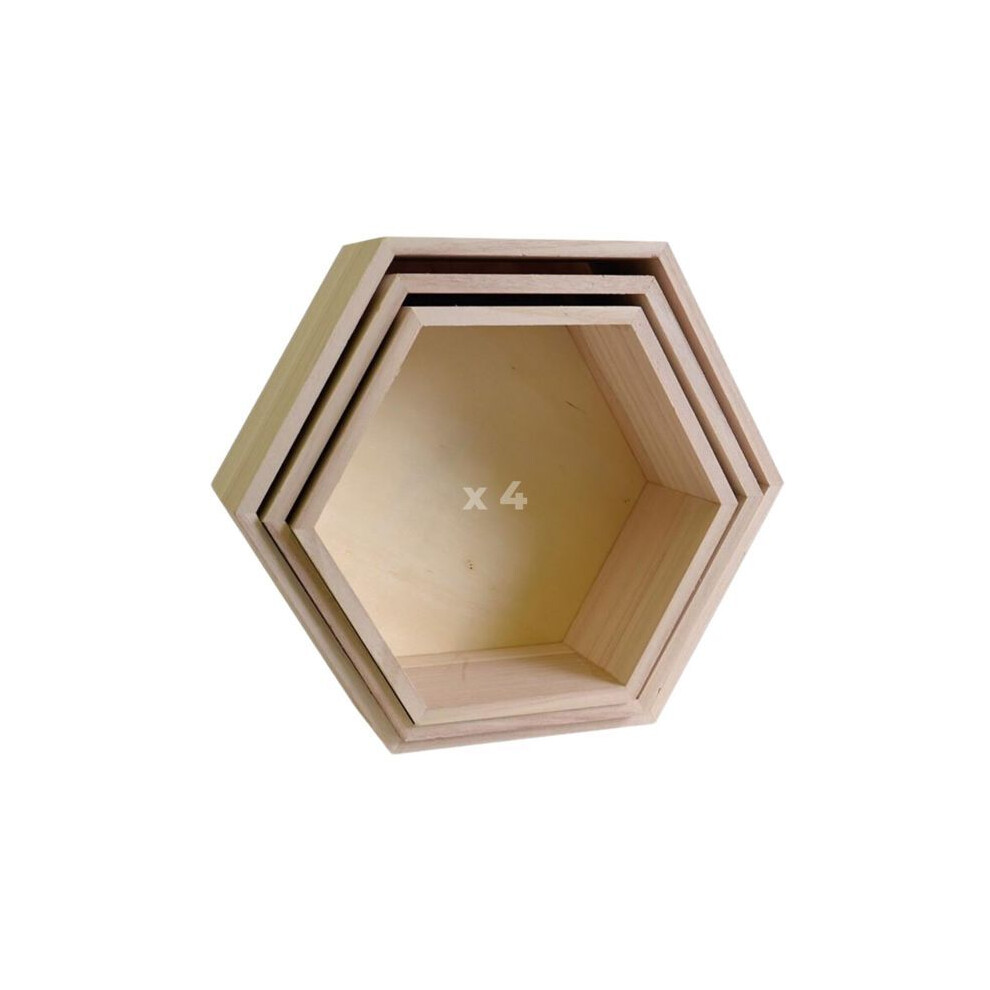 4 Blocks Of 3 Hexagon Wooden Shelves 24-30 Cm Artemio