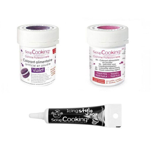 2 Lebensmittelfarben violett-purpur + schwarzer Glanzstift