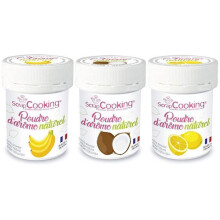 Kit 3 aromas alimentares naturais em pó - Banana-coco-limão