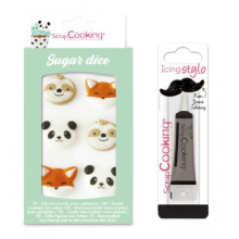 6 decorações doces Animais da floresta + Caneta de glacê preta