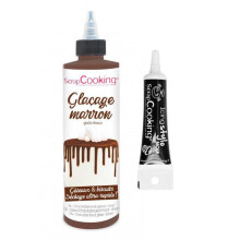 Glaçage goût chocolat 130 g marron + Stylo de glaçage noir