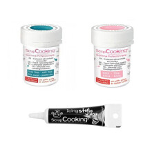 2 corantes alimentares azul escuro-rosa em pó + Caneta de glacê preta