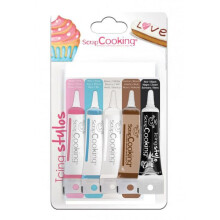 5 bolígrafos de glaseado blanco, rosa, azul, chocolate, negro