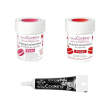 2 corantes alimentares vermelho-rosa + Caneta de glacê preta