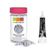 Zuckerdekoration silberne Sterne + Schwarz Zuckerguss Stift
