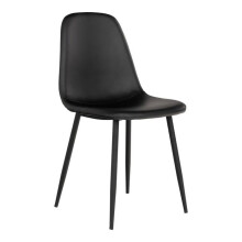 2 black synthetic leather dining chairs with black legs