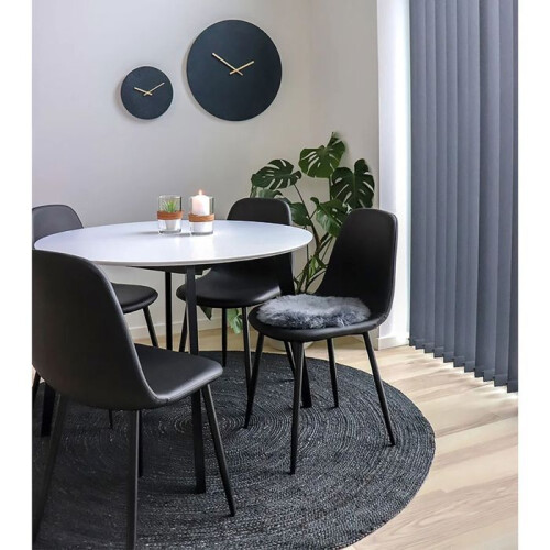2 black synthetic leather dining chairs with black legs 1