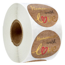 Handmade With Love Aufkleber, 500 runde Kraftpapier-Etiketten zum Selbermachen von Backwaren und Geschenkverpackungen, dekorative Etiketten für