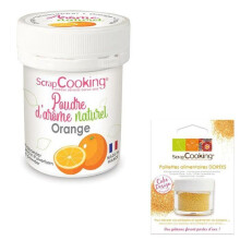 Aroma alimentar natural em pó laranja + purpurina dourada