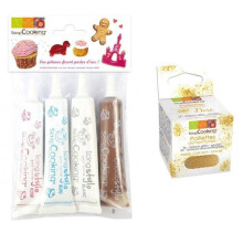 4 Zuckerguss-Stifte in Weiß, Rosa, Blau, Schokolade + goldene Glitzer