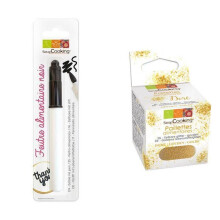 Schwarzer Lebensmittelmarker + goldene Glitzer