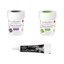 2 corantes alimentares verde-violeta + Caneta para cobertura preta