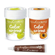 2 corantes alimentares com aromas de maçã & damasco + Caneta de chocolate