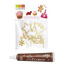 Caneta de chocolate + 4 acessórios de Natal dourados