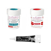 2 coloranti alimentari rosso-blu scuro + penna per glassa nera