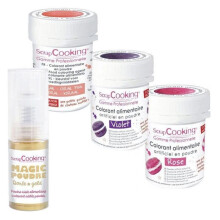 Kit de corantes alimentares Rosa-roxo-corais + 1 pó iridescente dourado
