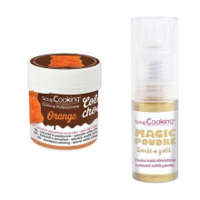 Corante alimentar lipossolúvel Color'choco 5 g laranja + Pó alimentar iridescente dourado