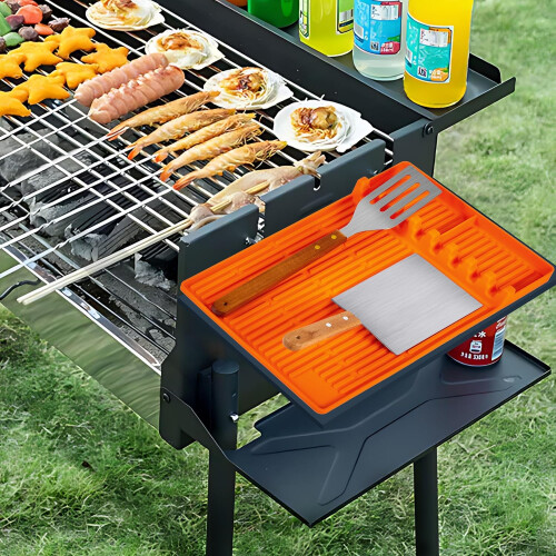 Grill BBQ Caddy, Πλαϊνό Ράφι 3σε1Γκριλ με Στρώμα Στάγδην, Μεγάλο Στρώμα Σπάτουλας 2