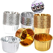 Muffinförmchen aus Aluminiumfolie für Cupcakes, umweltfreundliches Einwegmaterial, mit praktischer Entnahmefunktion, gold-silbern