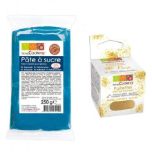 Pasta de açúcar azul escuro 250 g + brilhos dourados