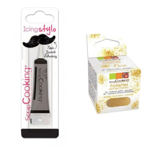 Schwarzer Spritzbeutel + goldene Glitzer