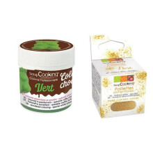 Corante alimentar lipossolúvel verde + glitter dourado
