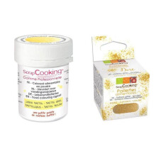 Corante alimentar em pó amarelo pastel + purpurina dourada