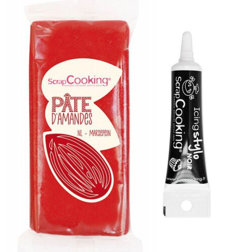 Rote Marzipanpaste 200 g + Schwarzer Zuckergussstift