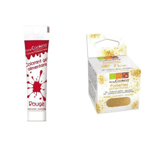 Rote Lebensmittelfarbe 20 g + goldene Glitzer
