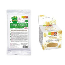 Pasta de azúcar verde 250 g aroma vainilla + purpurina dorada