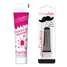 Colorante alimentare in gel 20 g fucsia + Penna per glassa nera