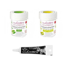 2 corantes alimentares verde limão-verde + Caneta de glacê preta