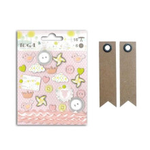 22 Verzierungen Geburt Mädchen rosa + 20 Kraftpapier-Wimpel