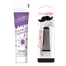Colorante alimentare in gel 20 g viola + Pennarello per glassa nero