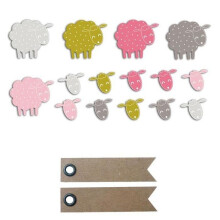 20 ausgeschnittene Formen rosa-grün taupe Schafe + 20 kraft Papier Fähnchen